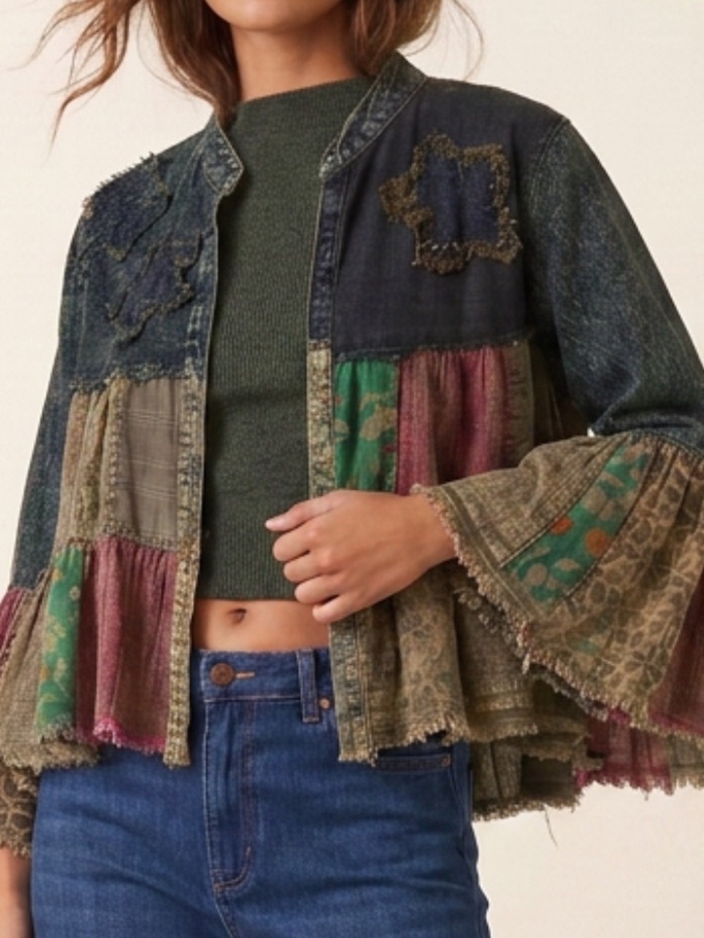 Cropped Star Demin Patchwork Jacket